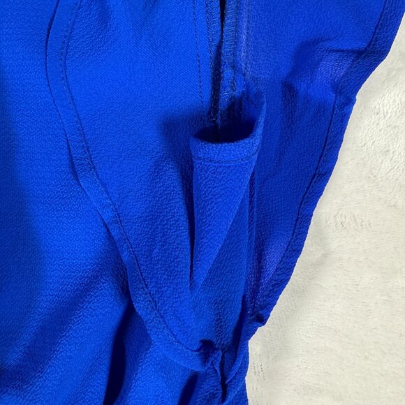 Monteau Los Angeles Shirt Top Women Size S Blue Short Sleeve V-Neck EUC - Picture 12 of 12